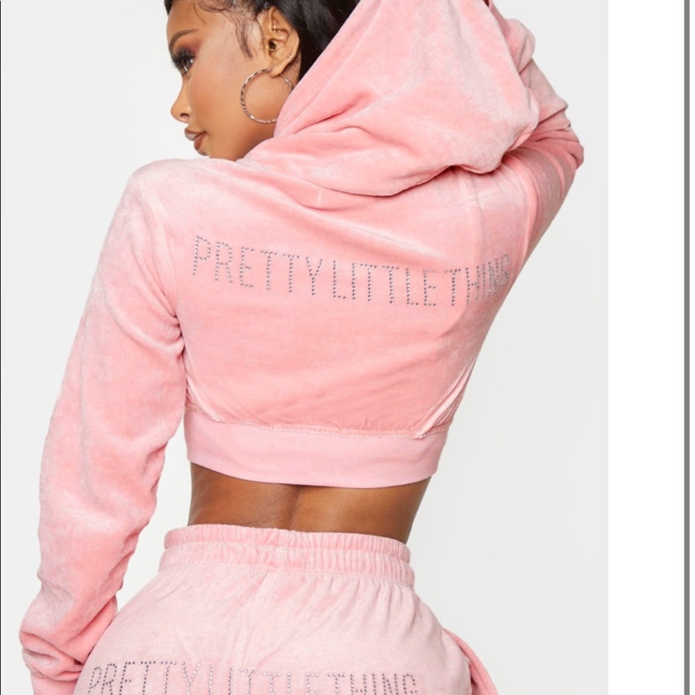 PrettyLittleThings Velour Cropped Hoodie NWT